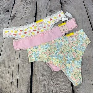 Aqua Intimates Set of Three Thong Panties Underwear Stretch Cotton & Nylon M NWT